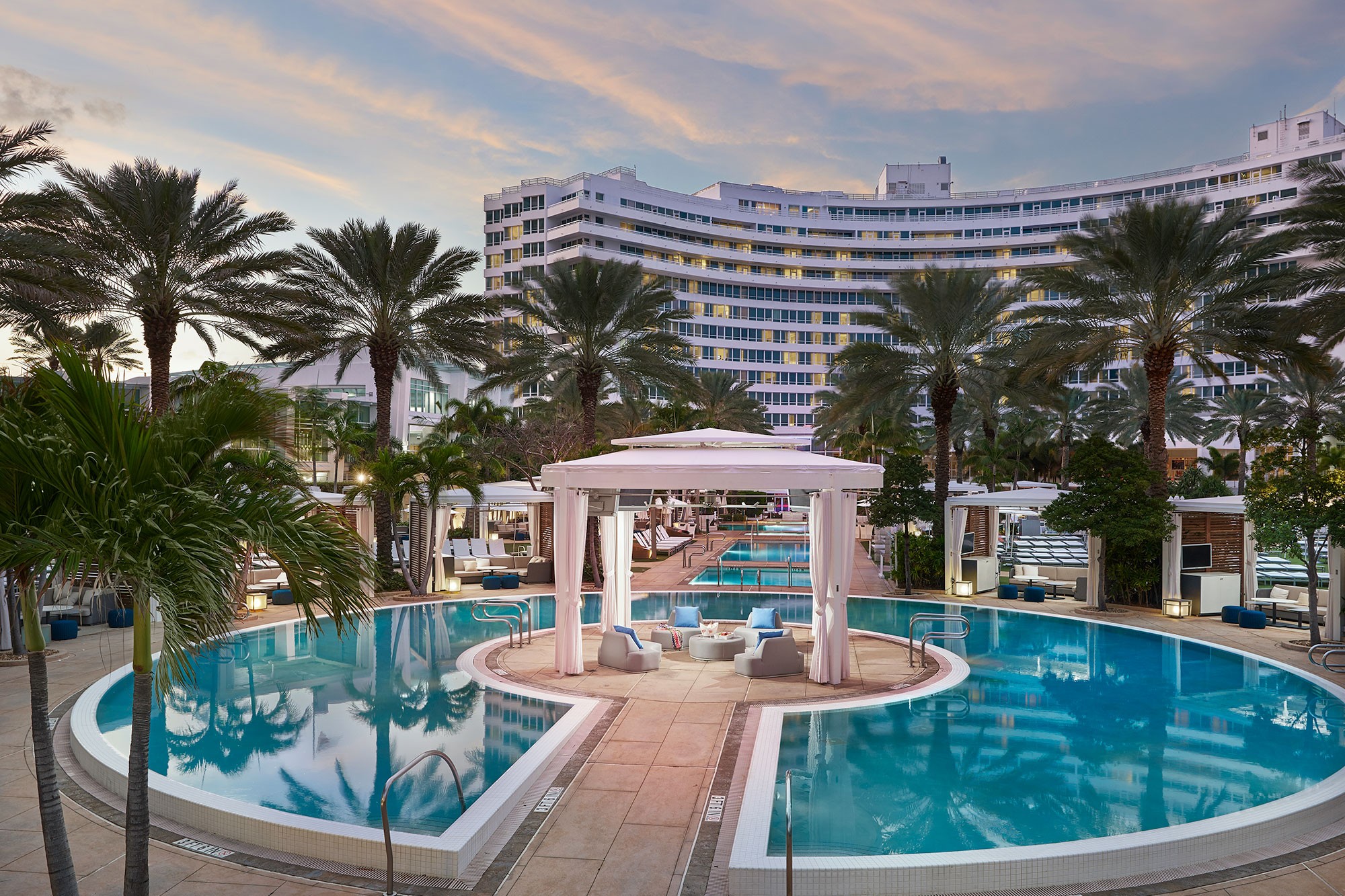 External view of the cabana area at the Fontainebleau Miami Beach.