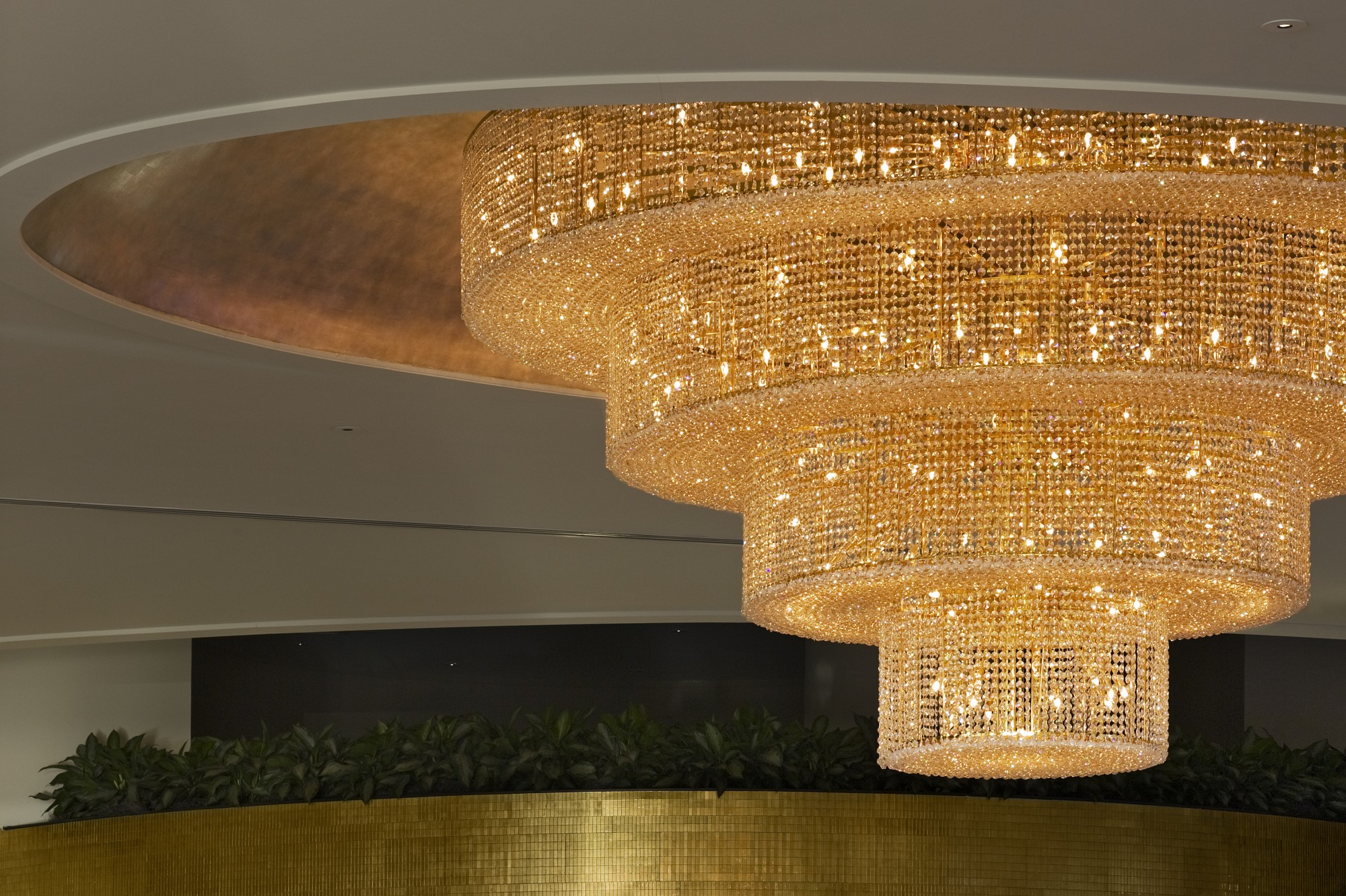 Elegant lobby chandelier in the lobby at the Fontainebleau Miami Beach.