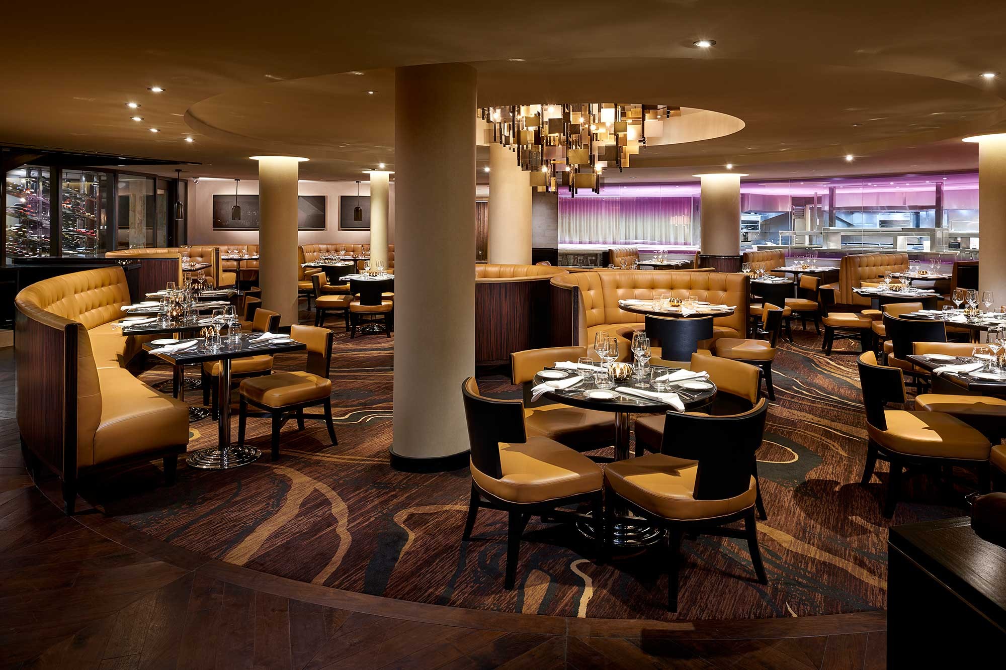 Steakhouse dining area at the Fontainebleau Miami Beach.